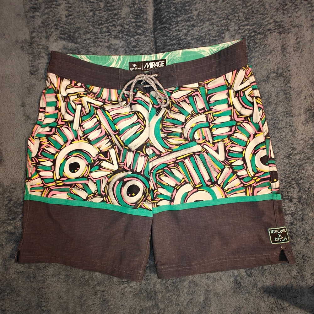 Rip Curl Mirage Boardshorts Mens 32 Kevin Ancell K-Fish Abstract Print Charcoal